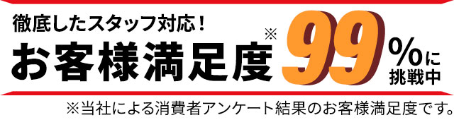 徹底したスタッフ対応！お客様満足度99%に挑戦中 ※当社による消費者アンケート結果のお客様満足度です。